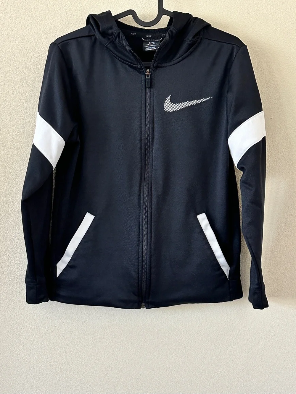 Nike Kids Black White Zip-Up Hoodie Jacket Size L